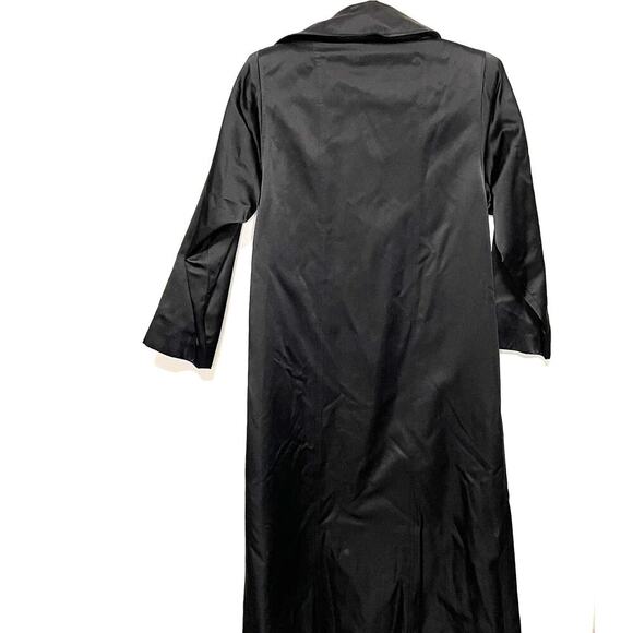 Harve Bernard Black Satin Diamond Design Buttons Trench Coat size 4 - Picture 2 of 11
